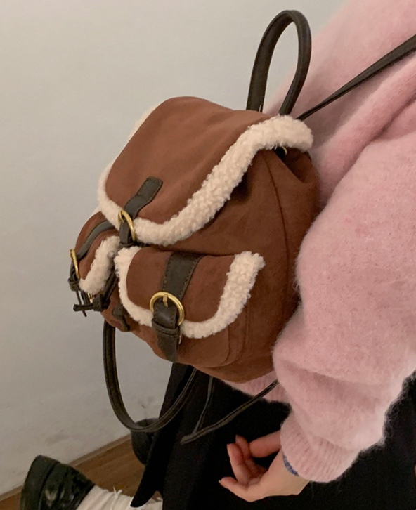 POSH BLUE東大門㊣實拍女士新品熱賣職業雙肩背包毛絨羊毛POSH BLUE雙肩背包圖色2