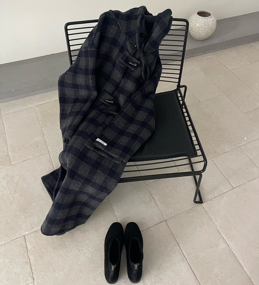 OLA韓國直郵㊣女裝新款時尚熱賣真品中長款大衣連帽衫羊毛格子mellor/OLA中長款大衣