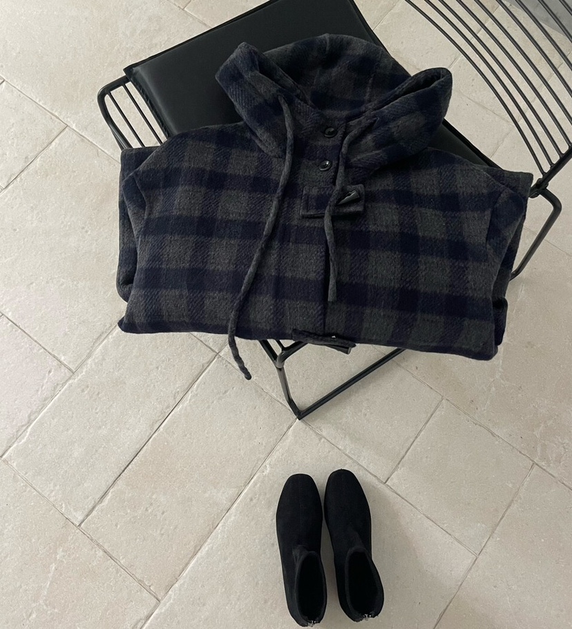 OLA韓國直郵㊣女裝新款時尚熱賣真品中長款大衣連帽衫羊毛格子mellor/OLA中長款大衣