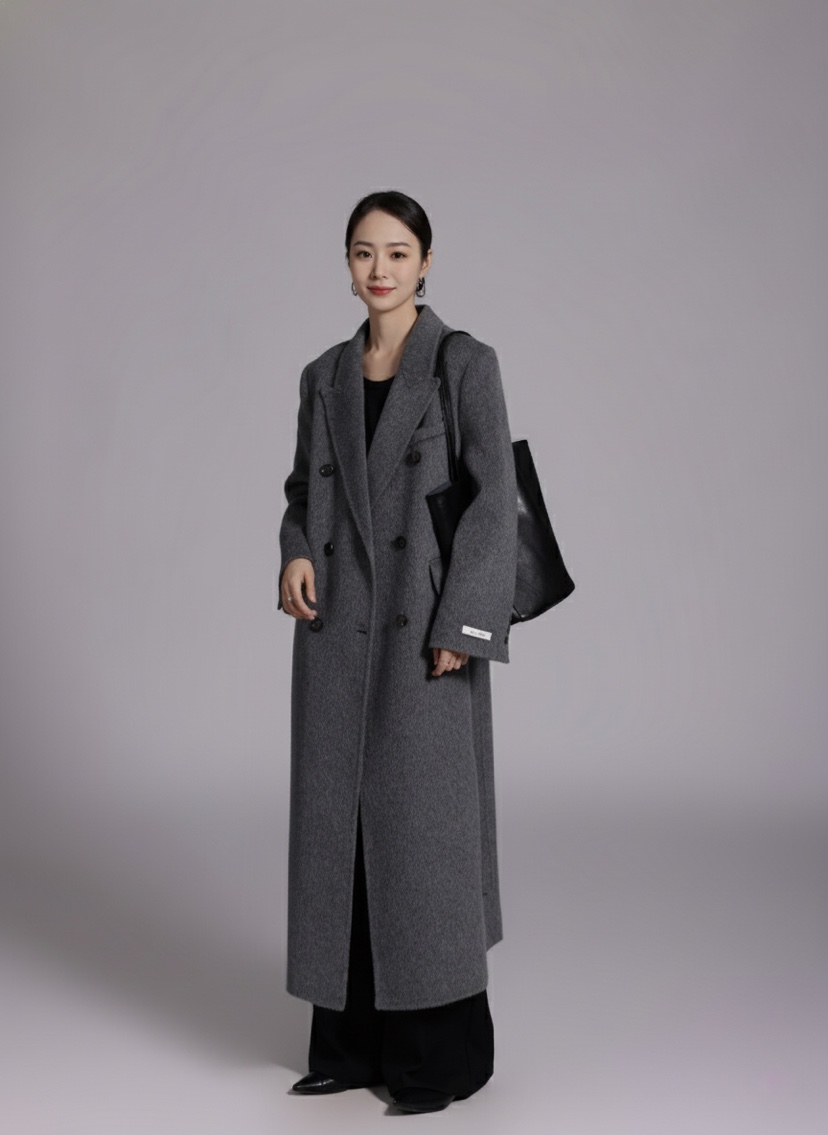 HER東大門㊣實拍女裝新品休閑人氣推薦真品中長款大衣含腰帶HANNA21中長款大衣