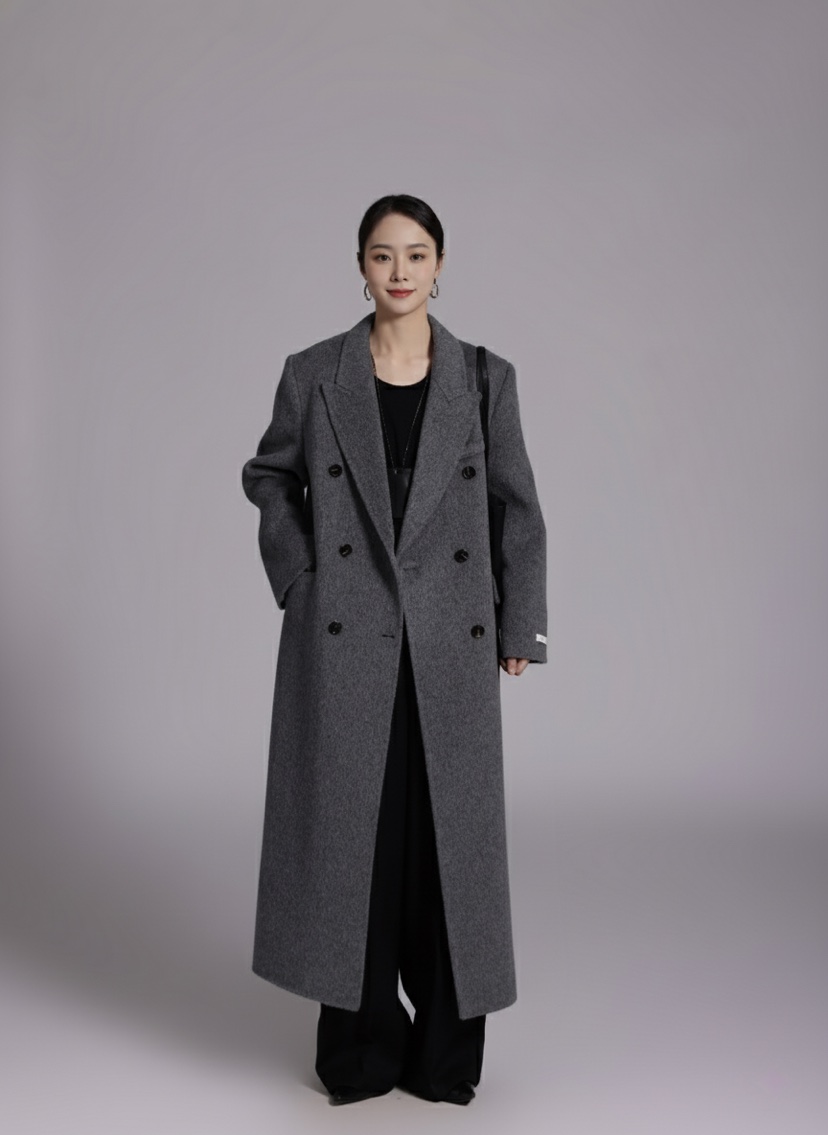 HER東大門㊣實拍女裝新品休閑人氣推薦真品中長款大衣含腰帶HANNA21中長款大衣