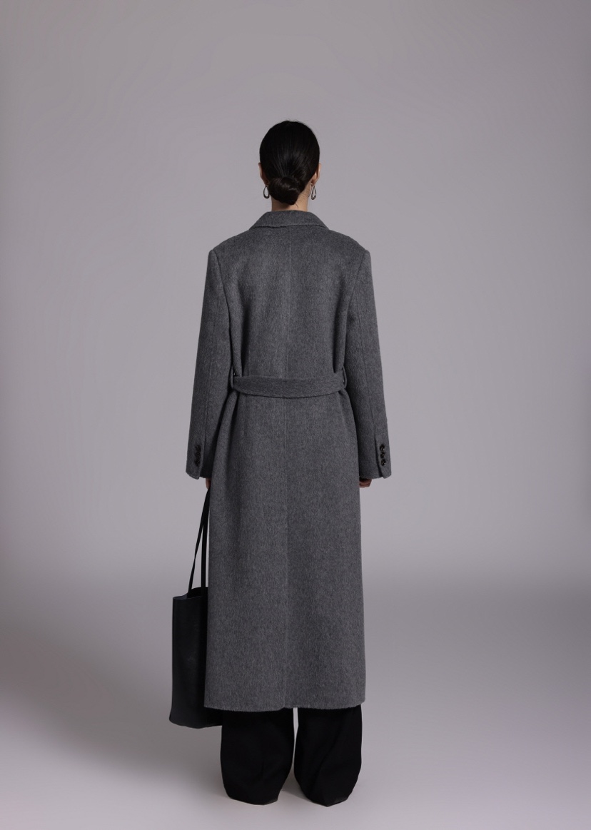 HER東大門㊣實拍女裝新品休閑人氣推薦真品中長款大衣含腰帶HANNA21中長款大衣