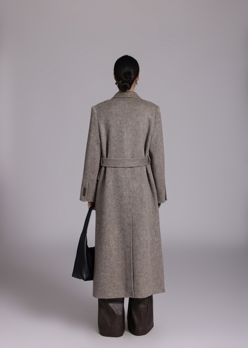 HER東大門㊣實拍女裝新品休閑人氣推薦真品中長款大衣含腰帶HANNA21中長款大衣