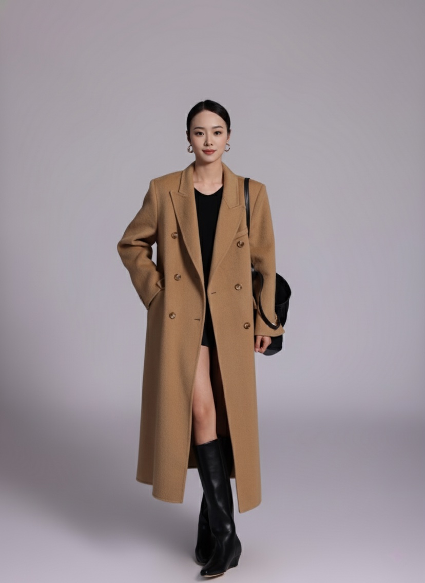 HER東大門㊣實拍女裝新品休閑人氣推薦真品中長款大衣含腰帶HANNA21中長款大衣