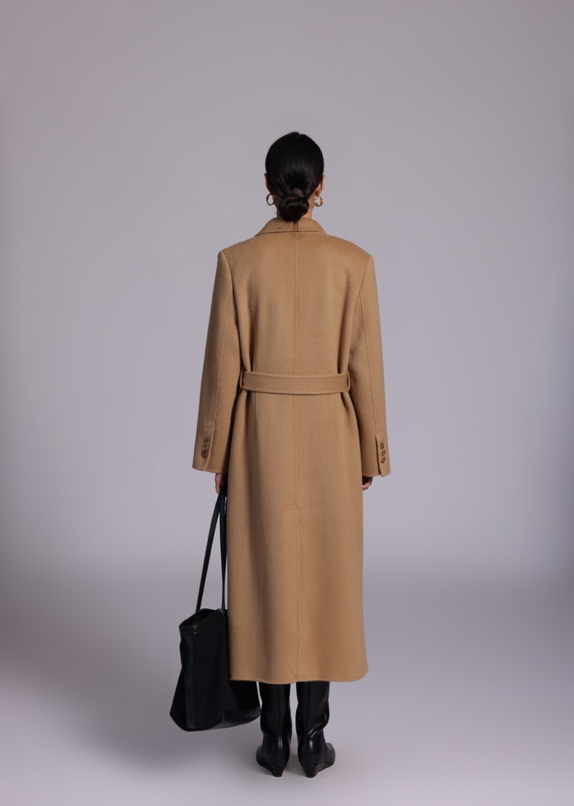 HER東大門㊣實拍女裝新品休閑人氣推薦真品中長款大衣含腰帶HANNA21中長款大衣