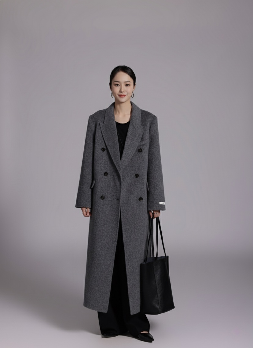 HER東大門㊣實拍女裝新品休閑人氣推薦真品中長款大衣含腰帶HANNA21中長款大衣圖色1