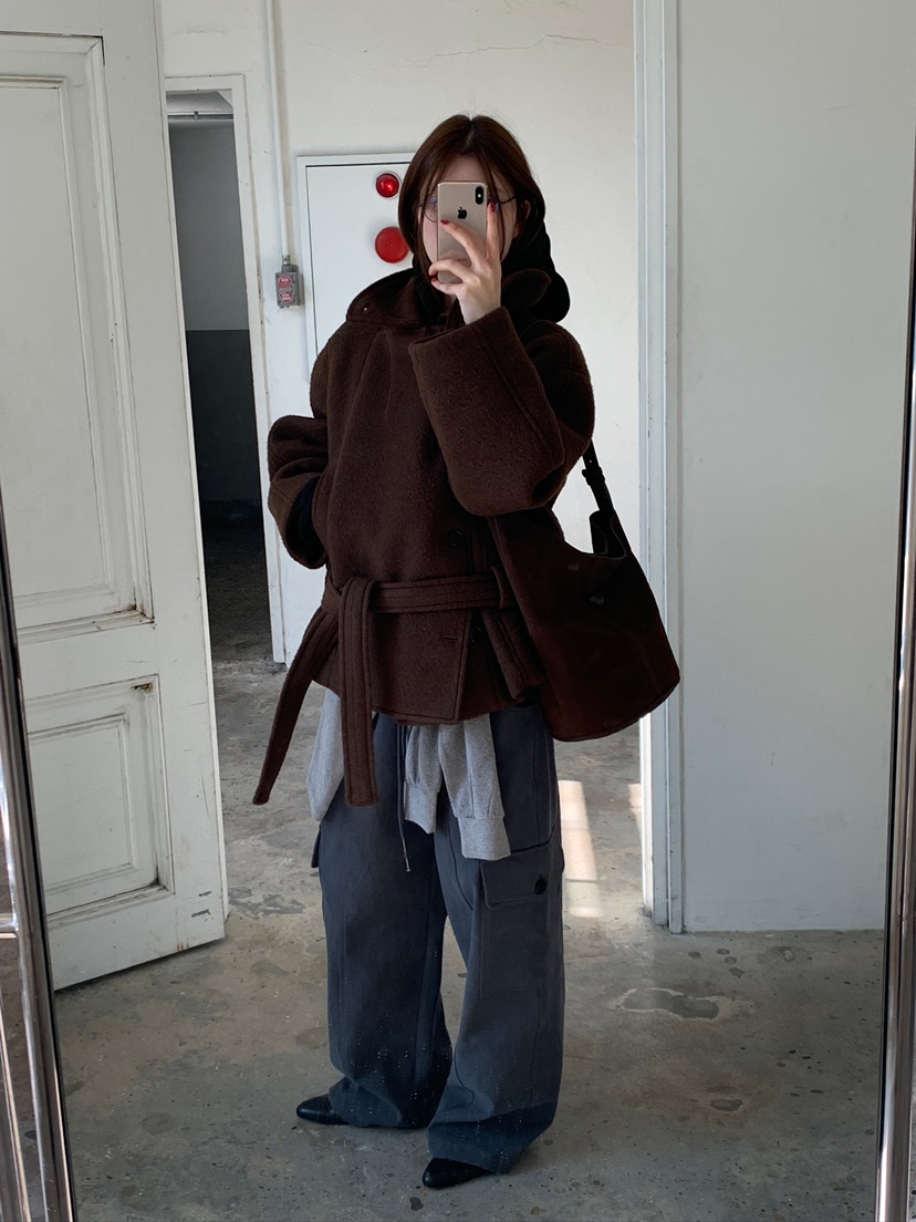 UNBOUND韓國代購㊣女士新款時尚熱賣推薦職業短款大衣含腰帶UNBOUND短款大衣