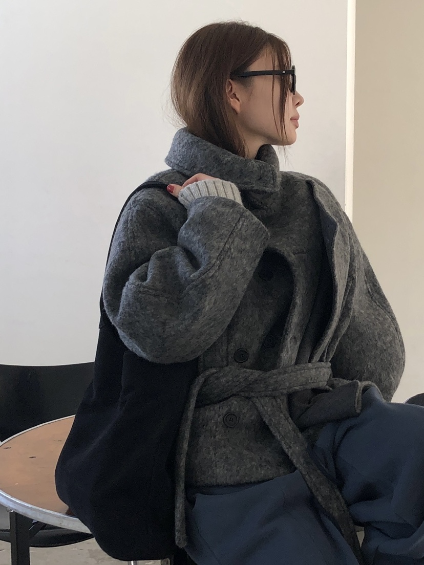 UNBOUND韓國代購㊣女士新款時尚熱賣推薦職業短款大衣含腰帶UNBOUND短款大衣