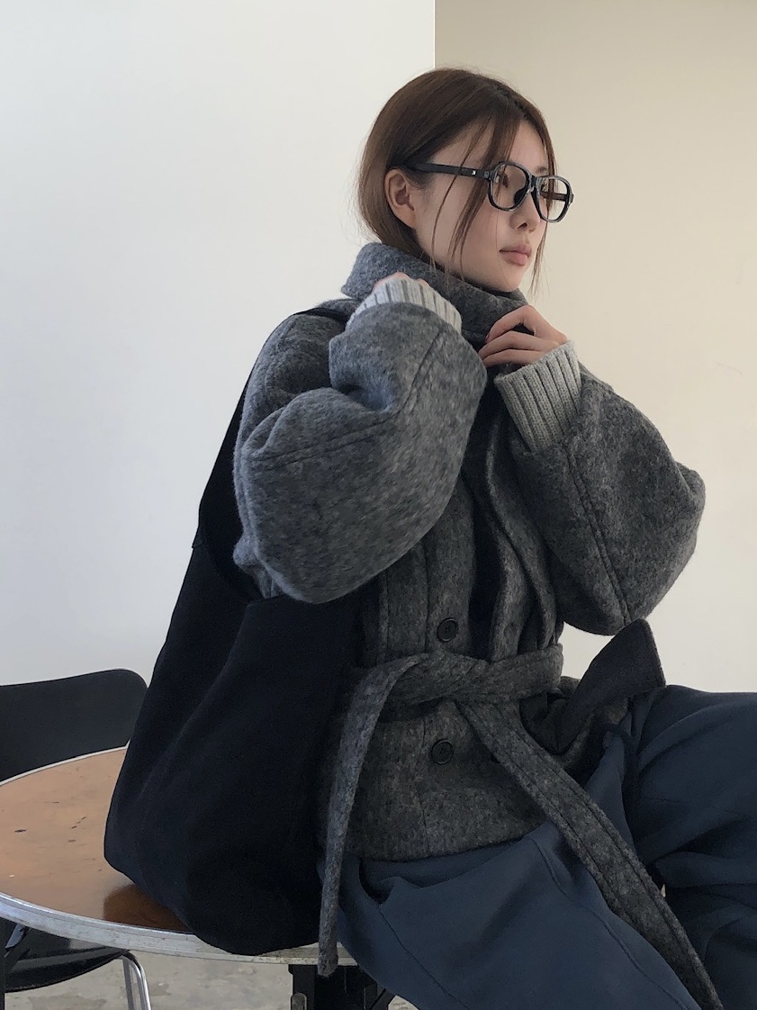 UNBOUND韓國代購㊣女士新款時尚熱賣推薦職業短款大衣含腰帶UNBOUND短款大衣