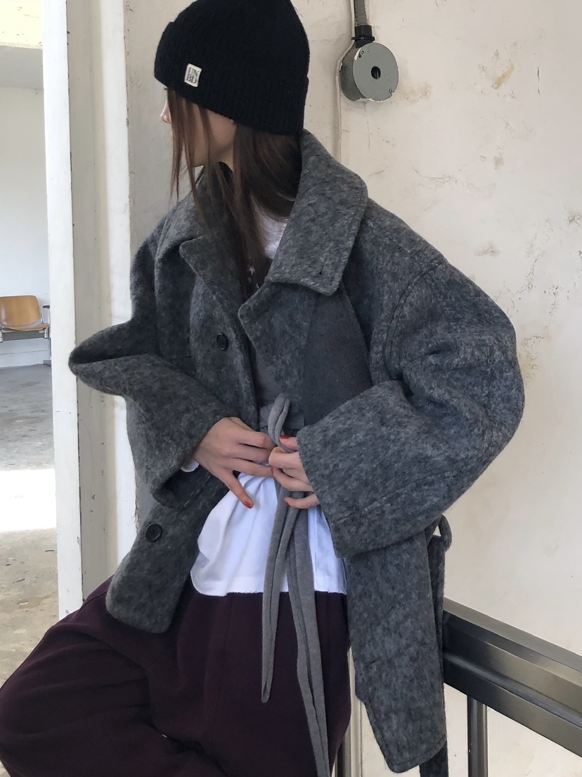 UNBOUND韓國代購㊣女士新款時尚熱賣推薦職業短款大衣含腰帶UNBOUND短款大衣