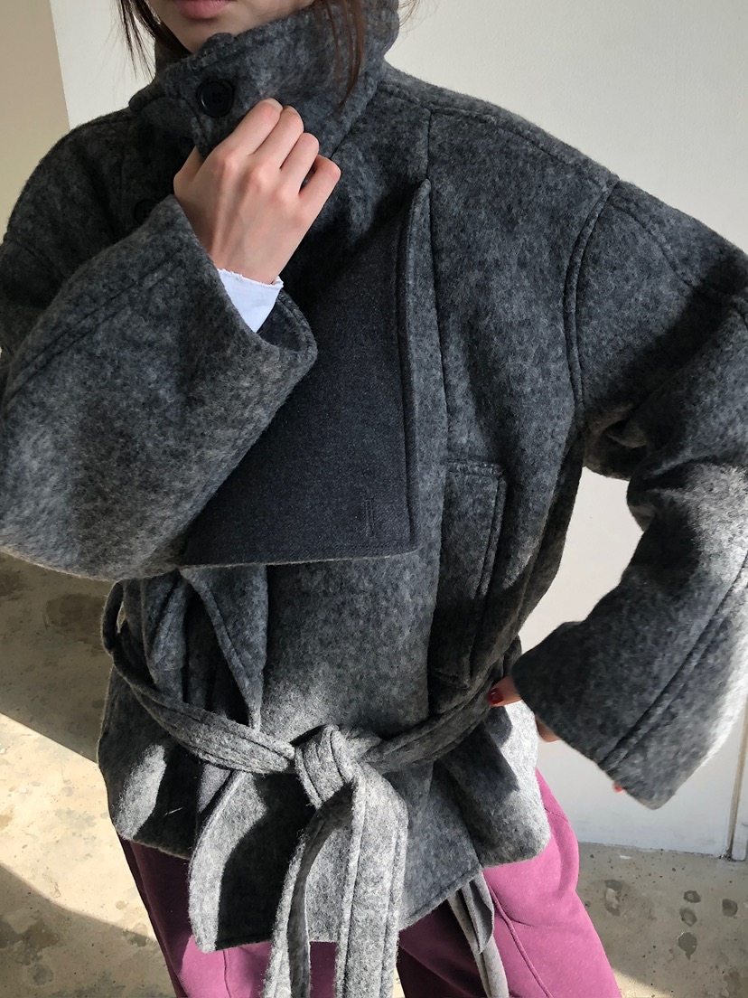 UNBOUND韓國代購㊣女士新款時尚熱賣推薦職業短款大衣含腰帶UNBOUND短款大衣