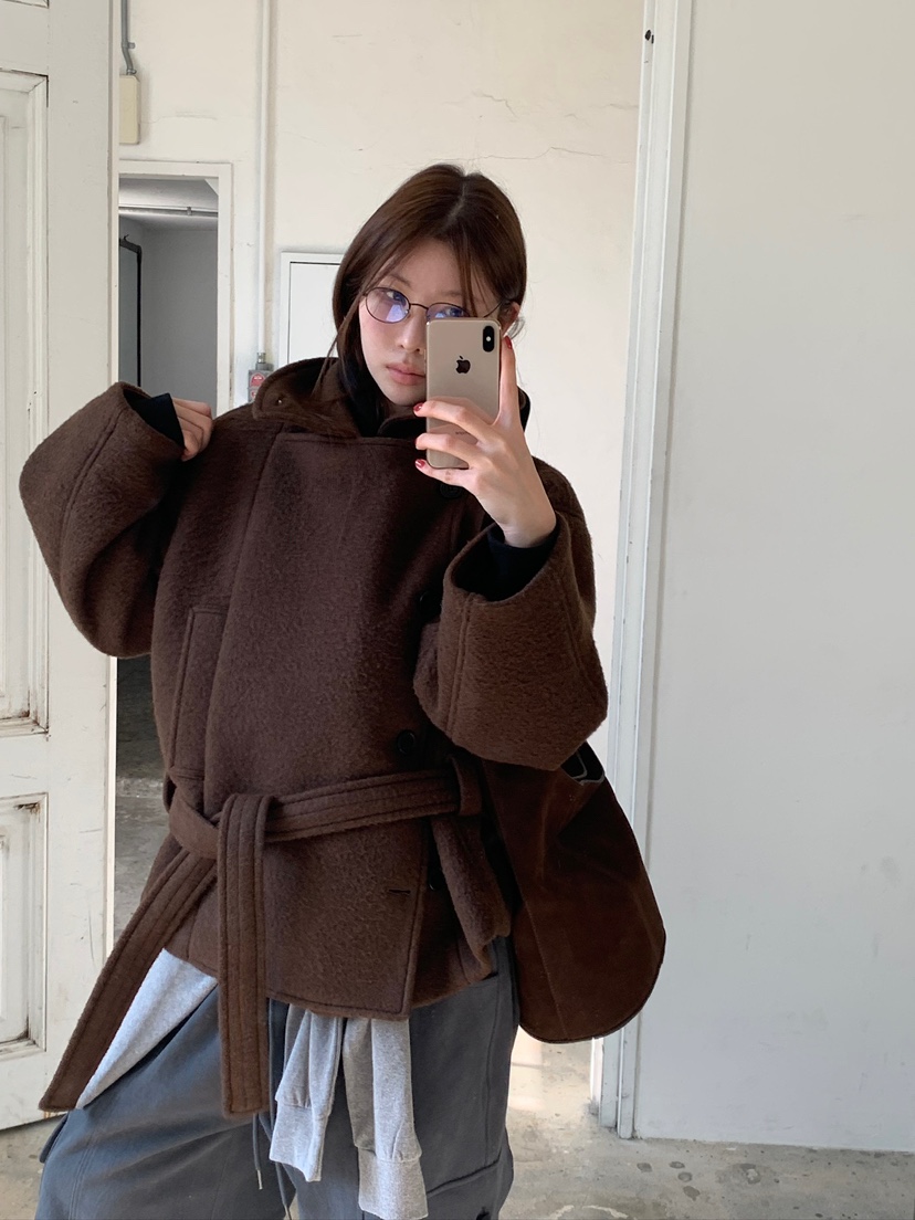 UNBOUND韓國代購㊣女士新款時尚熱賣推薦職業短款大衣含腰帶UNBOUND短款大衣圖色1