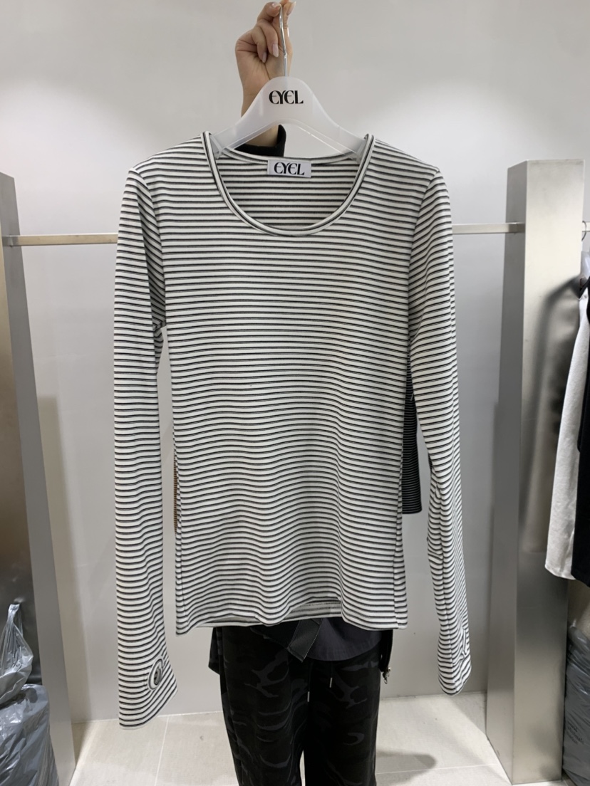 EYEL韓國直郵㊣女士新款真品推薦25秋冬休閑熱賣長袖T恤條紋EYEL長袖T恤圖色1