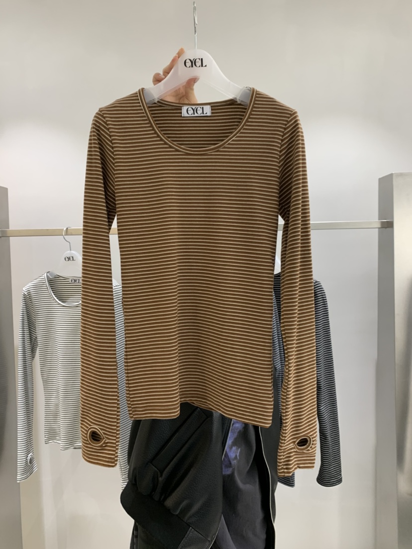 EYEL韓國直郵㊣女士新款真品推薦25秋冬休閑熱賣長袖T恤條紋EYEL長袖T恤圖色2