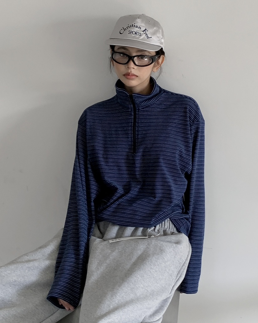 LIVE AID-P東大門㊣代購女裝新品休閑人氣時尚長袖T恤拉鏈LIVE AID-P長袖T恤