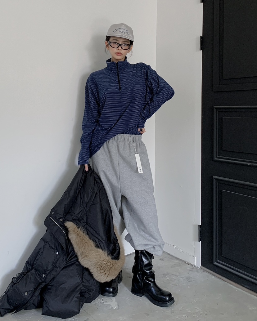 LIVE AID-P東大門㊣代購女裝新品休閑人氣時尚長袖T恤拉鏈LIVE AID-P長袖T恤