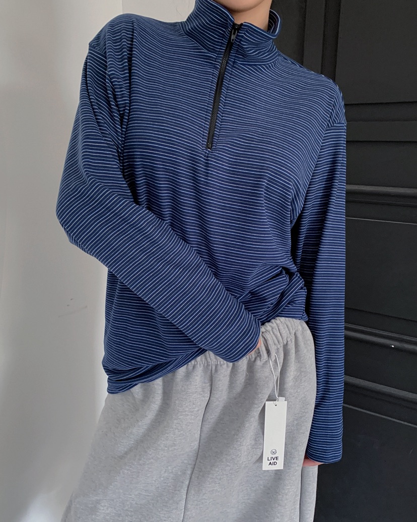 LIVE AID-P東大門㊣代購女裝新品休閑人氣時尚長袖T恤拉鏈LIVE AID-P長袖T恤