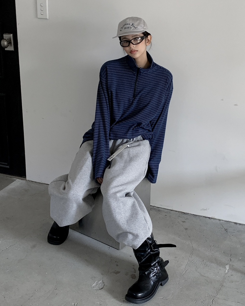 LIVE AID-P東大門㊣代購女裝新品休閑人氣時尚長袖T恤拉鏈LIVE AID-P長袖T恤