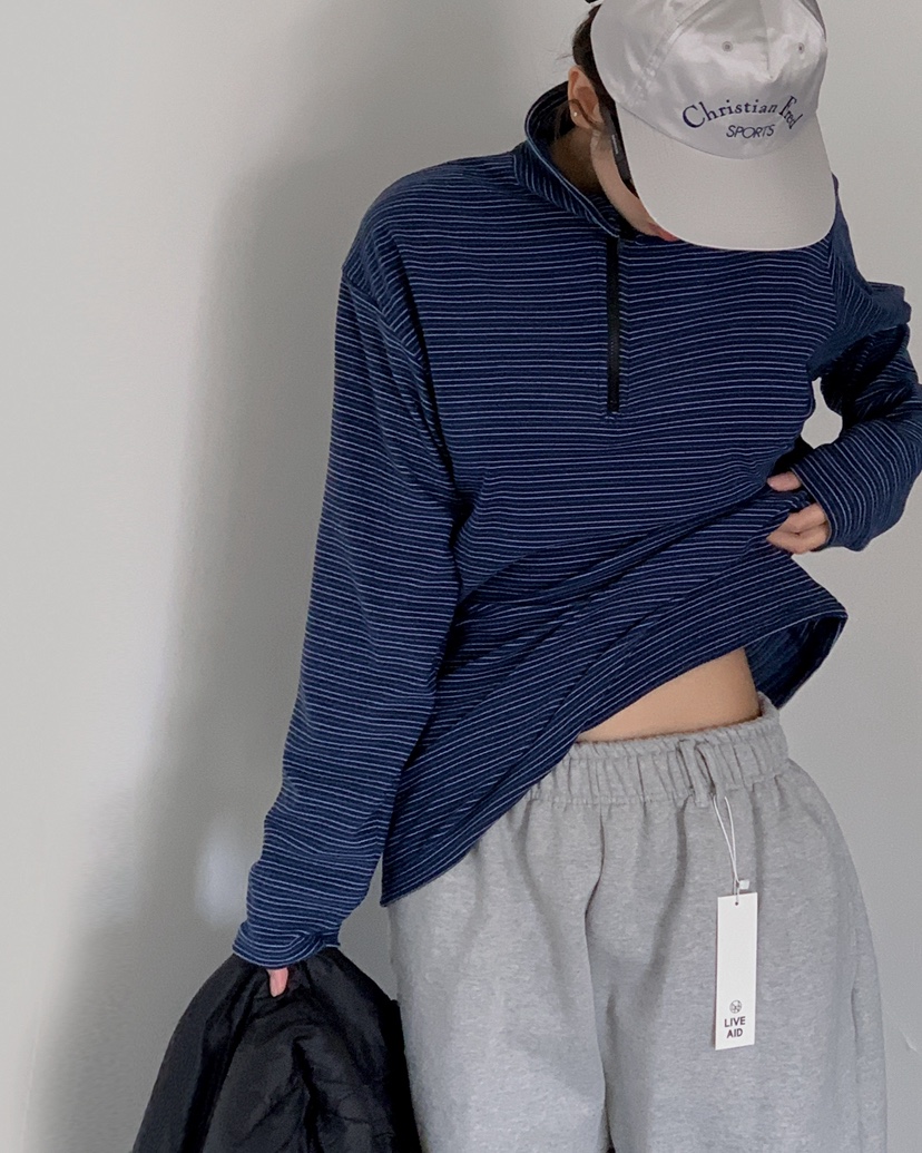 LIVE AID-P東大門㊣代購女裝新品休閑人氣時尚長袖T恤拉鏈LIVE AID-P長袖T恤