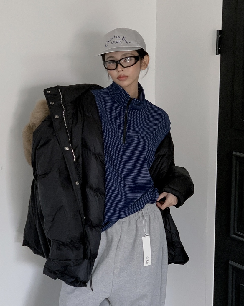 LIVE AID-P東大門㊣代購女裝新品休閑人氣時尚長袖T恤拉鏈LIVE AID-P長袖T恤