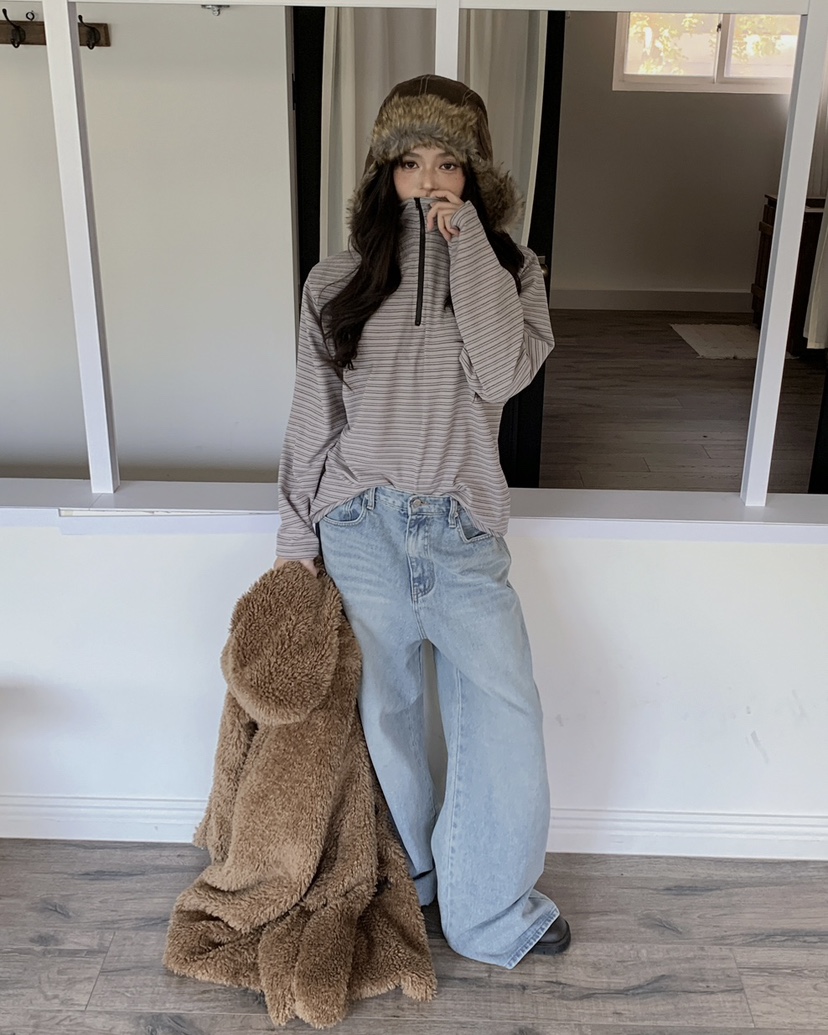 LIVE AID-P東大門㊣代購女裝新品休閑人氣時尚長袖T恤拉鏈LIVE AID-P長袖T恤