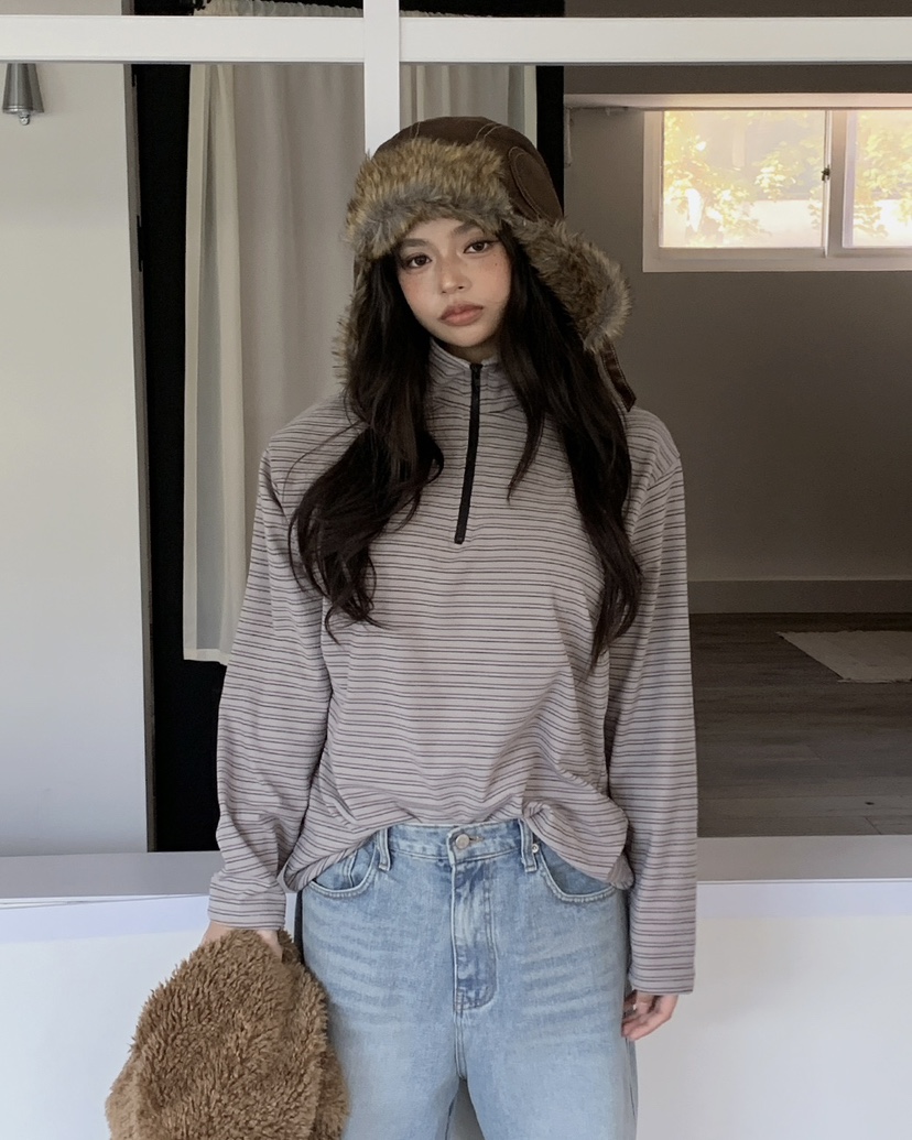 LIVE AID-P東大門㊣代購女裝新品休閑人氣時尚長袖T恤拉鏈LIVE AID-P長袖T恤