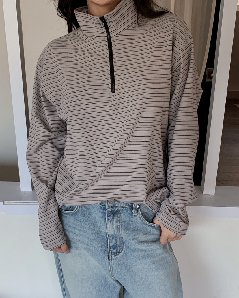 LIVE AID-P東大門㊣代購女裝新品休閑人氣時尚長袖T恤拉鏈LIVE AID-P長袖T恤