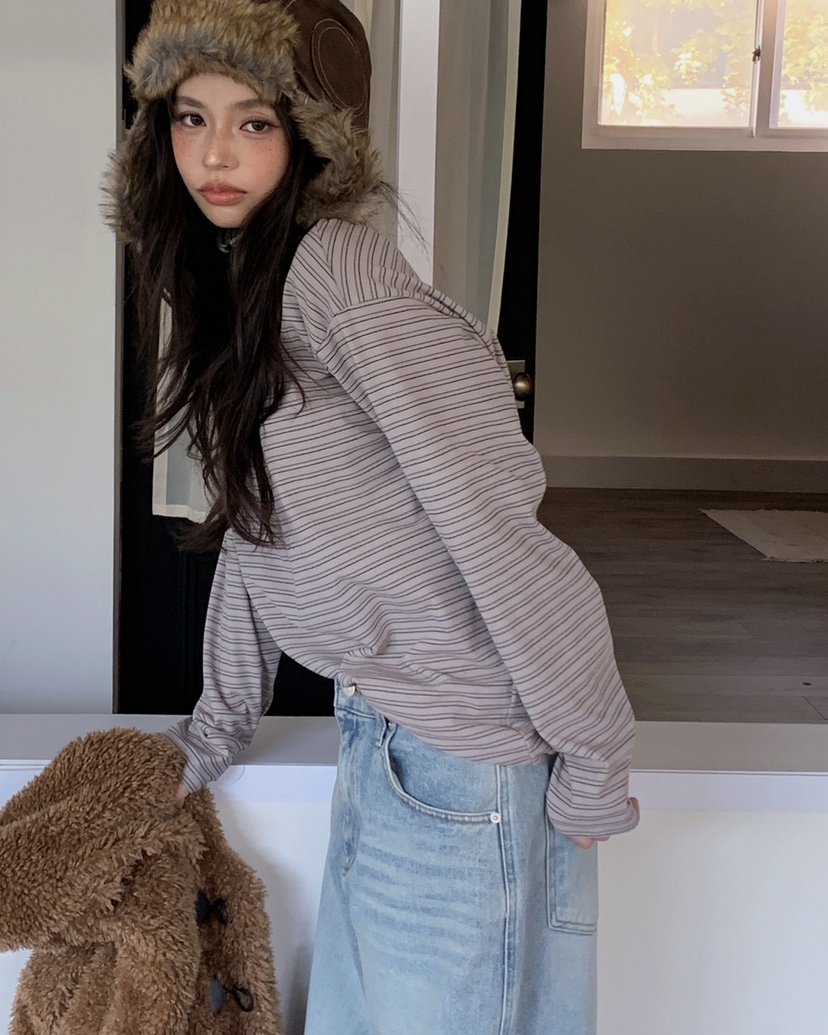 LIVE AID-P東大門㊣代購女裝新品休閑人氣時尚長袖T恤拉鏈LIVE AID-P長袖T恤