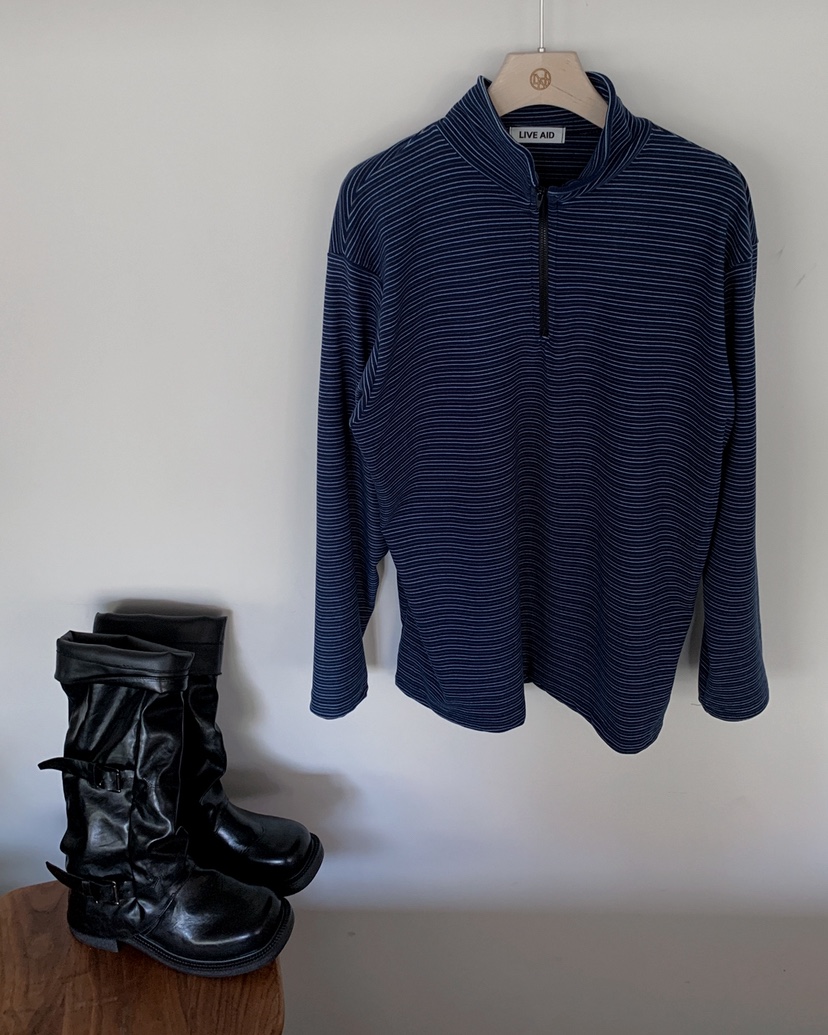 LIVE AID-P東大門㊣代購女裝新品休閑人氣時尚長袖T恤拉鏈LIVE AID-P長袖T恤