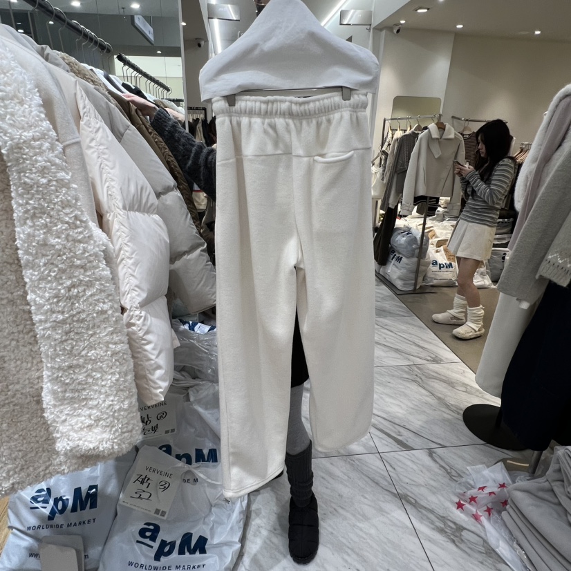 VERVEINE韓國代購㊣女士新品真品25秋冬職業人氣休閑褲抓絨VERVEINE休閑褲