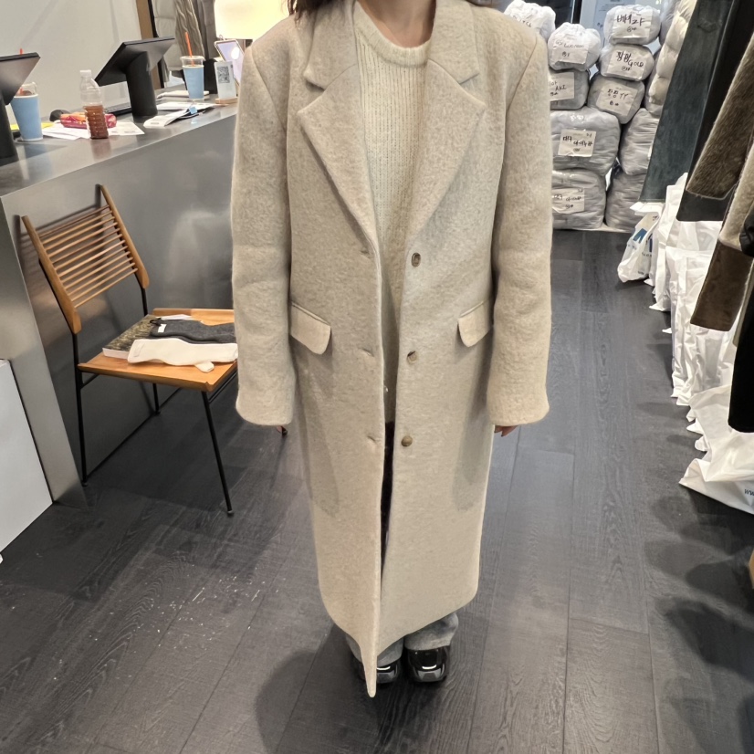 OBJECT韓國代購㊣女士新款休閑推薦真品人氣中長款大衣羊駝OBJECT中長款大衣圖色1