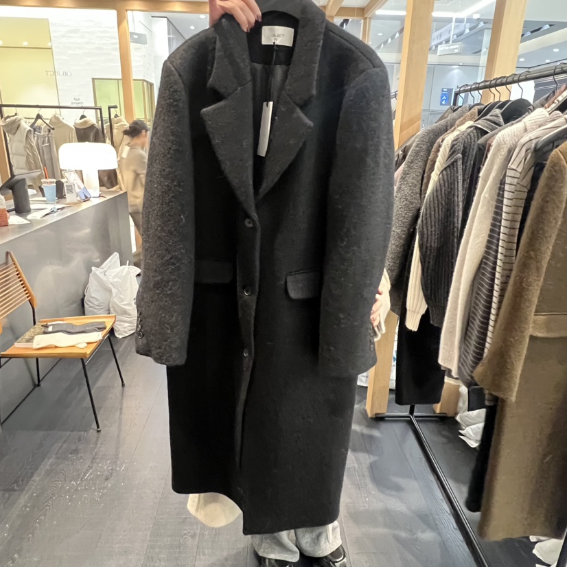 OBJECT韓國代購㊣女士新款休閑推薦真品人氣中長款大衣羊駝OBJECT中長款大衣圖色2