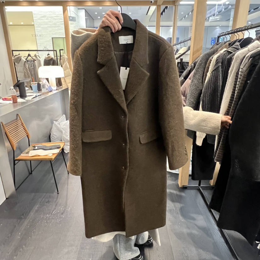 OBJECT韓國代購㊣女士新款休閑推薦真品人氣中長款大衣羊駝OBJECT中長款大衣圖色3