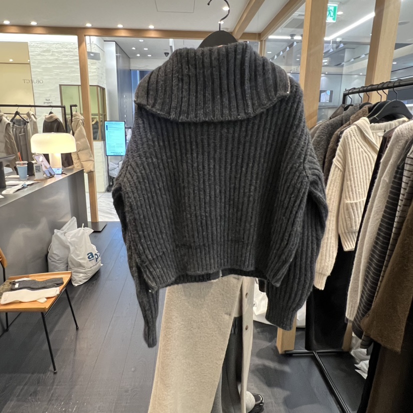 OBJECT東大門㊣直郵女裝新款真品休閑職業推薦毛衣羊駝毛拉鏈OBJECT毛衣