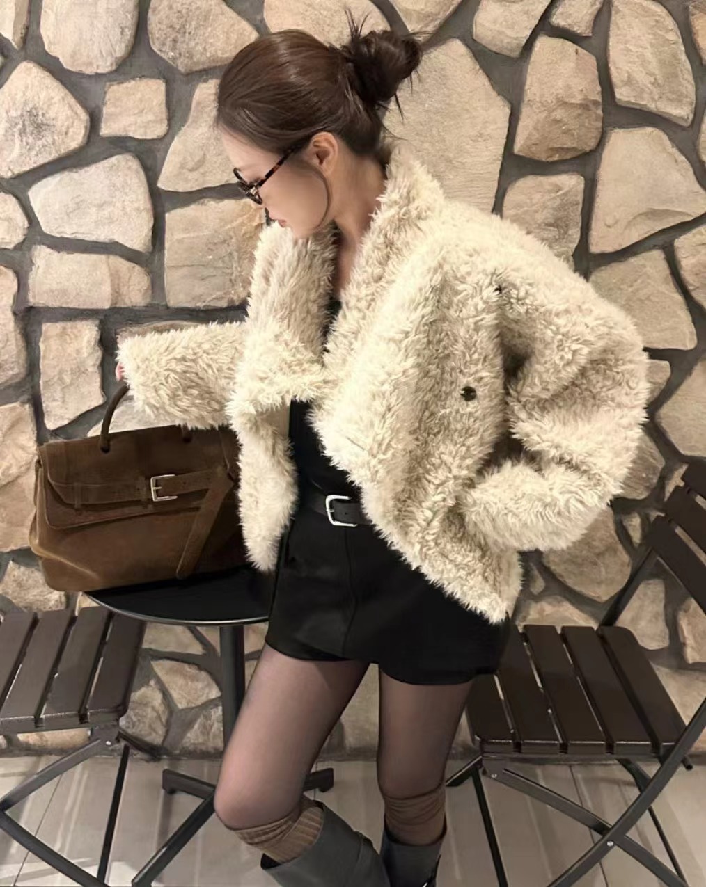 PLEASE東大門㊣實拍女士新品休閑人氣時尚職業推薦短款大衣PLEASE短款大衣