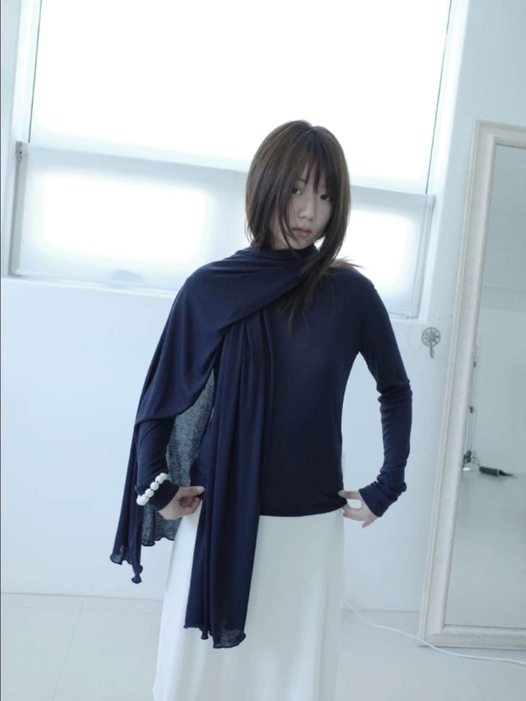 THENEEDS東大門㊣直郵女裝新款職業休閑25秋冬推薦長袖T恤圍巾THENEEDS長袖T恤圖色4