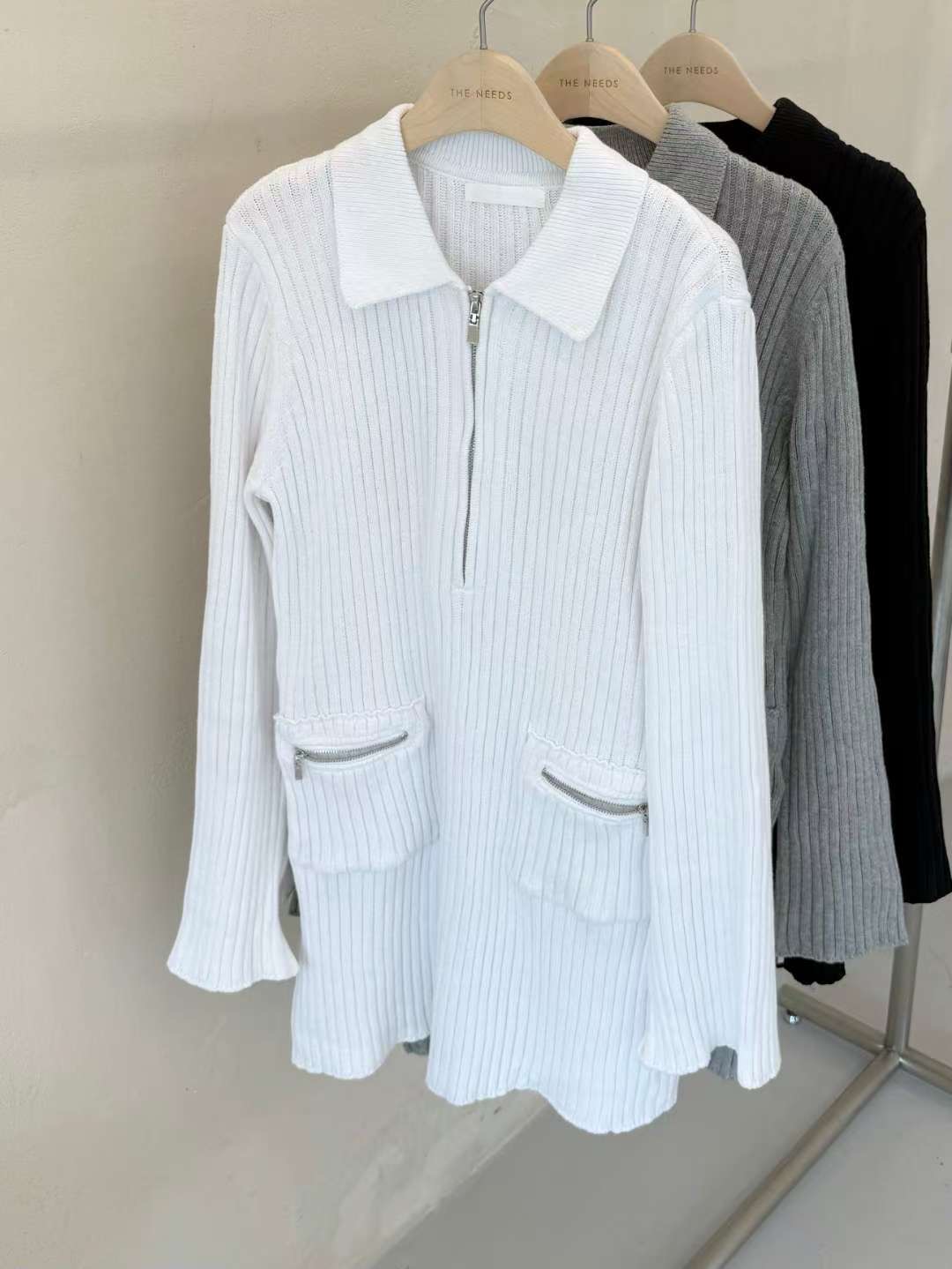 THENEEDS韓國代購㊣女士新款熱賣職業推薦休閑25秋冬連衣裙拉鏈THENEEDS連衣裙圖色2左二色