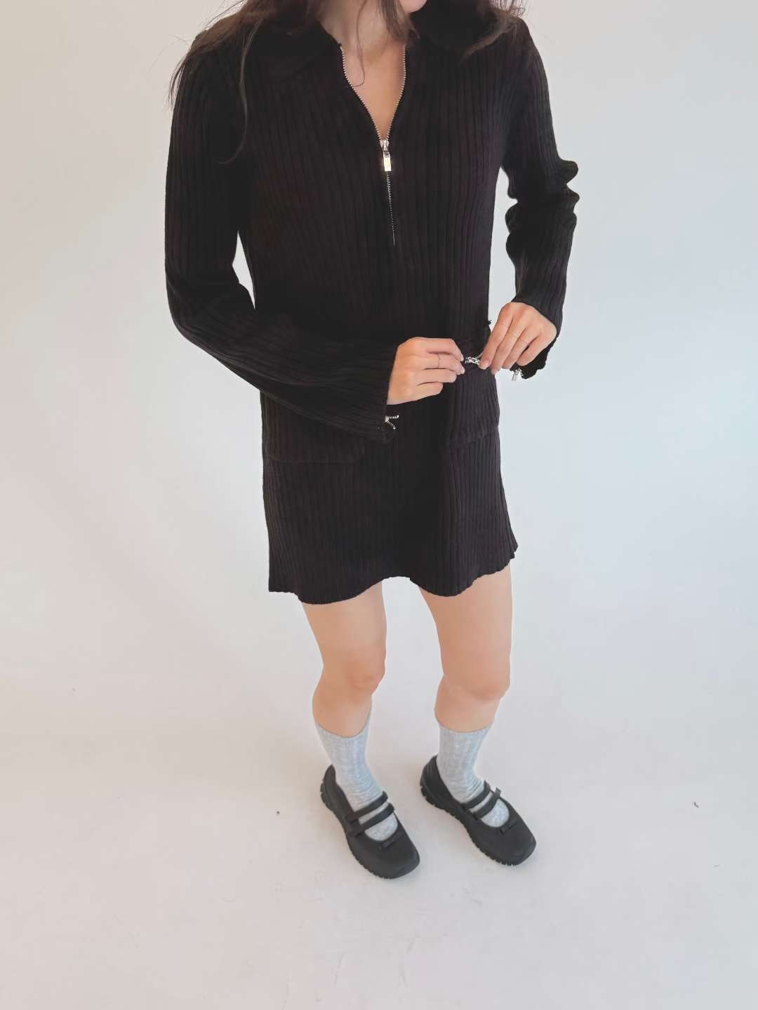 THENEEDS韓國代購㊣女士新款熱賣職業推薦休閑25秋冬連衣裙拉鏈THENEEDS連衣裙圖色3