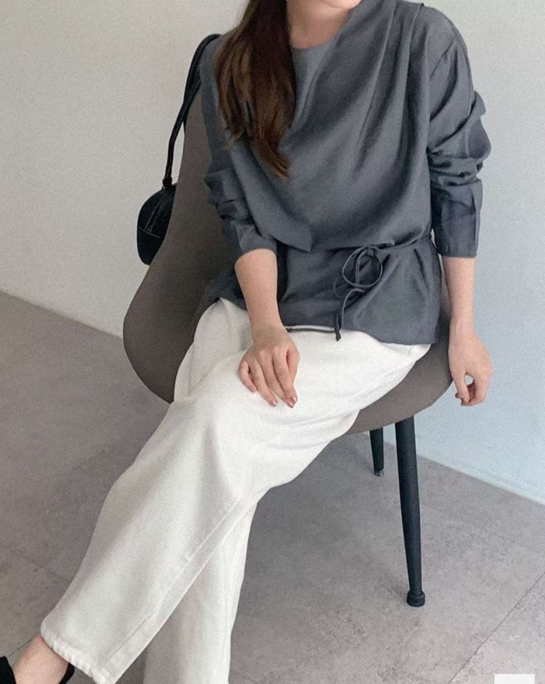 HARA東大門㊣實拍女士新品休閑25秋冬時尚襯衫蕾絲衫含腰繩HARA襯衫/蕾絲衫