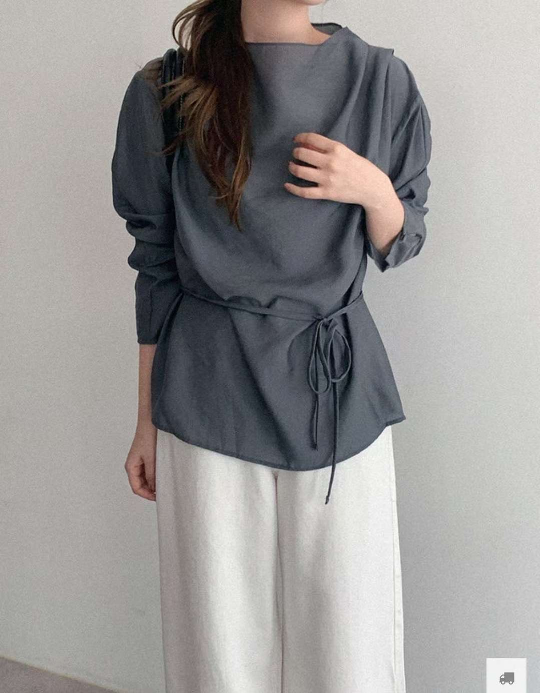 HARA東大門㊣實拍女士新品休閑25秋冬時尚襯衫蕾絲衫含腰繩HARA襯衫/蕾絲衫