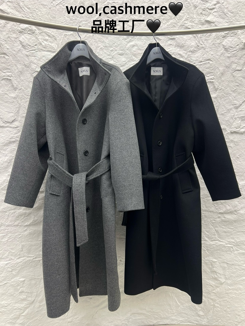 NOVUS東大門㊣實拍女士新款時尚休閑中長款大衣含腰帶羊毛羊絨NOVUS中長款大衣