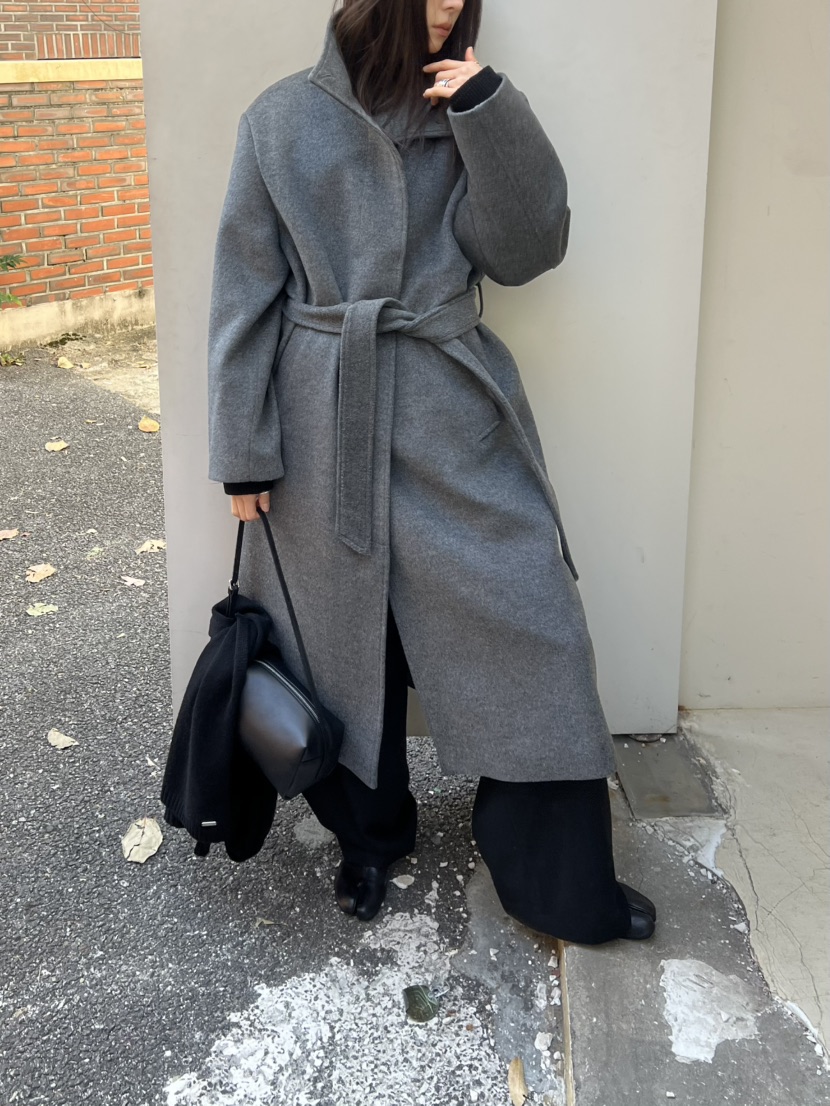 NOVUS東大門㊣實拍女士新款時尚休閑中長款大衣含腰帶羊毛羊絨NOVUS中長款大衣
