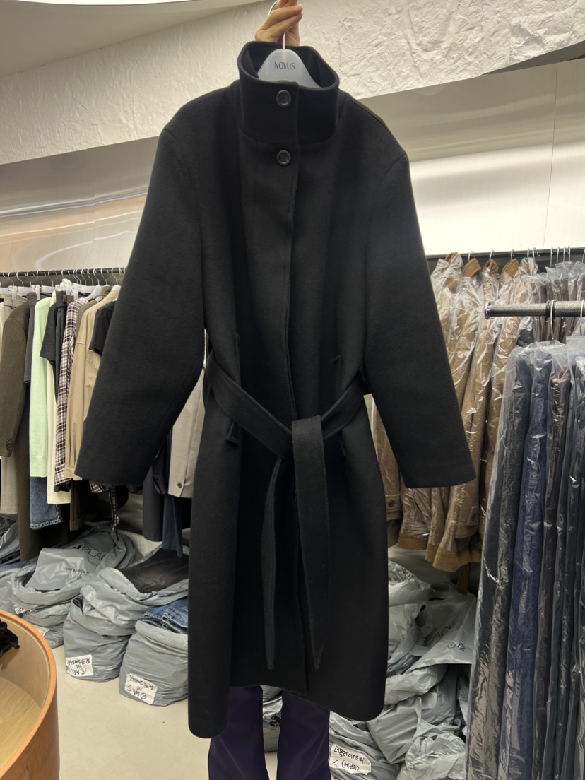 NOVUS東大門㊣實拍女士新款時尚休閑中長款大衣含腰帶羊毛羊絨NOVUS中長款大衣圖色2