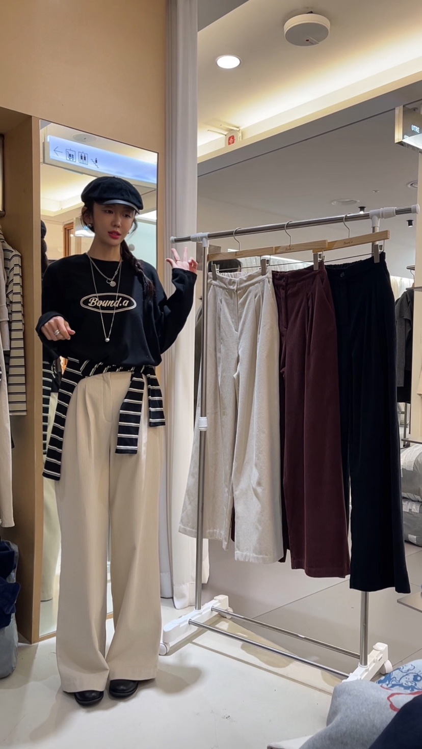 BOUND.A東大門㊣實拍女裝新品推薦熱賣25秋冬休閑褲褶裥絎縫BOUND.A休閑褲