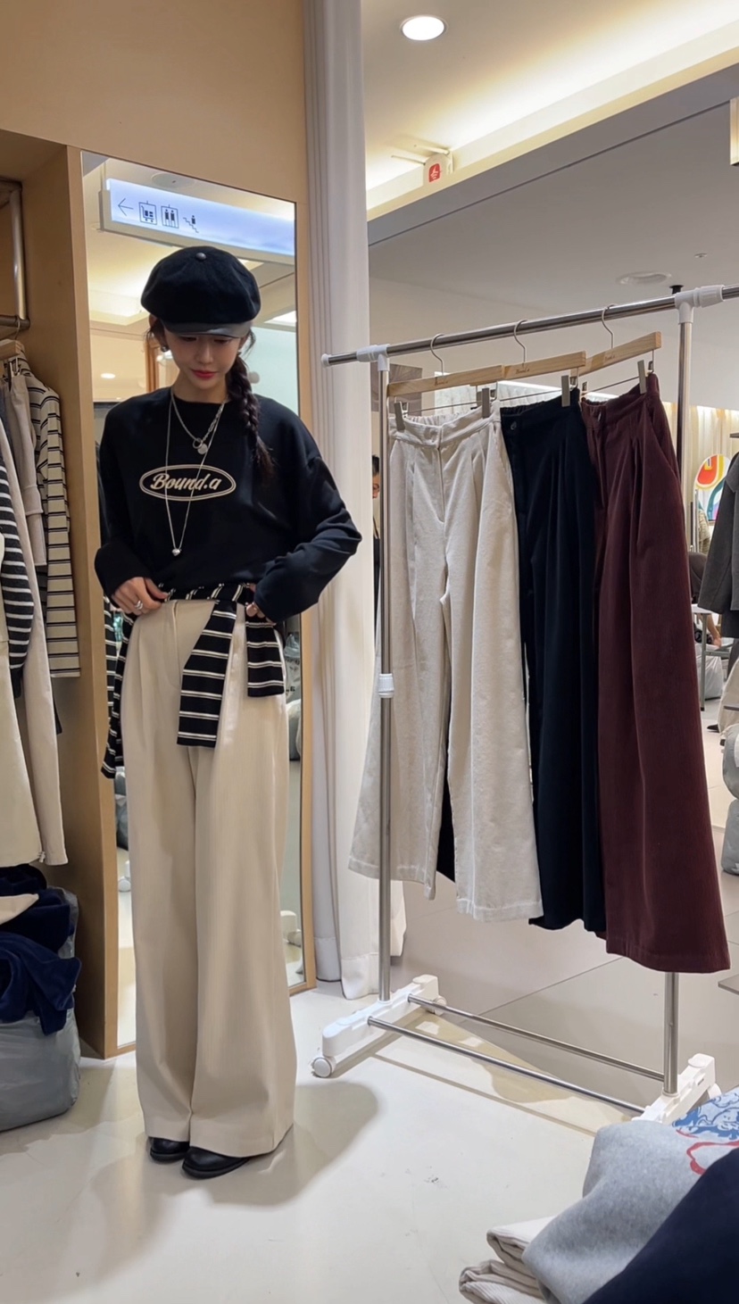 BOUND.A東大門㊣實拍女裝新品推薦熱賣25秋冬休閑褲褶裥絎縫BOUND.A休閑褲