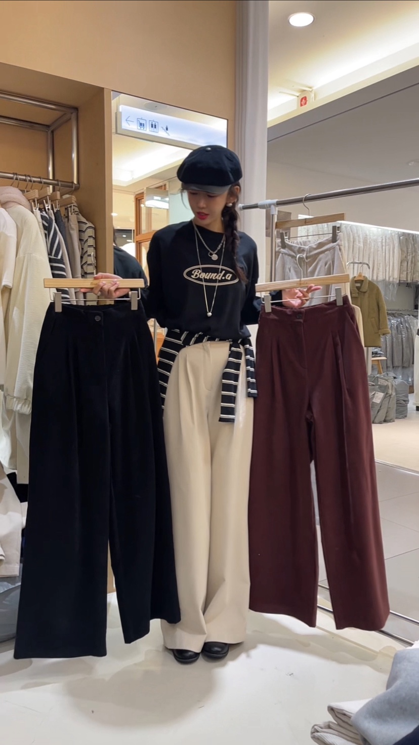 BOUND.A東大門㊣實拍女裝新品推薦熱賣25秋冬休閑褲褶裥絎縫BOUND.A休閑褲