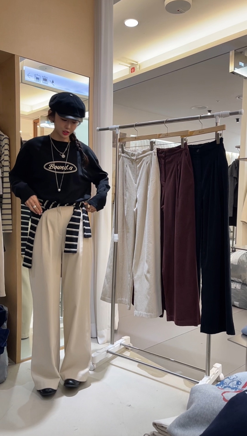 BOUND.A東大門㊣實拍女裝新品推薦熱賣25秋冬休閑褲褶裥絎縫BOUND.A休閑褲