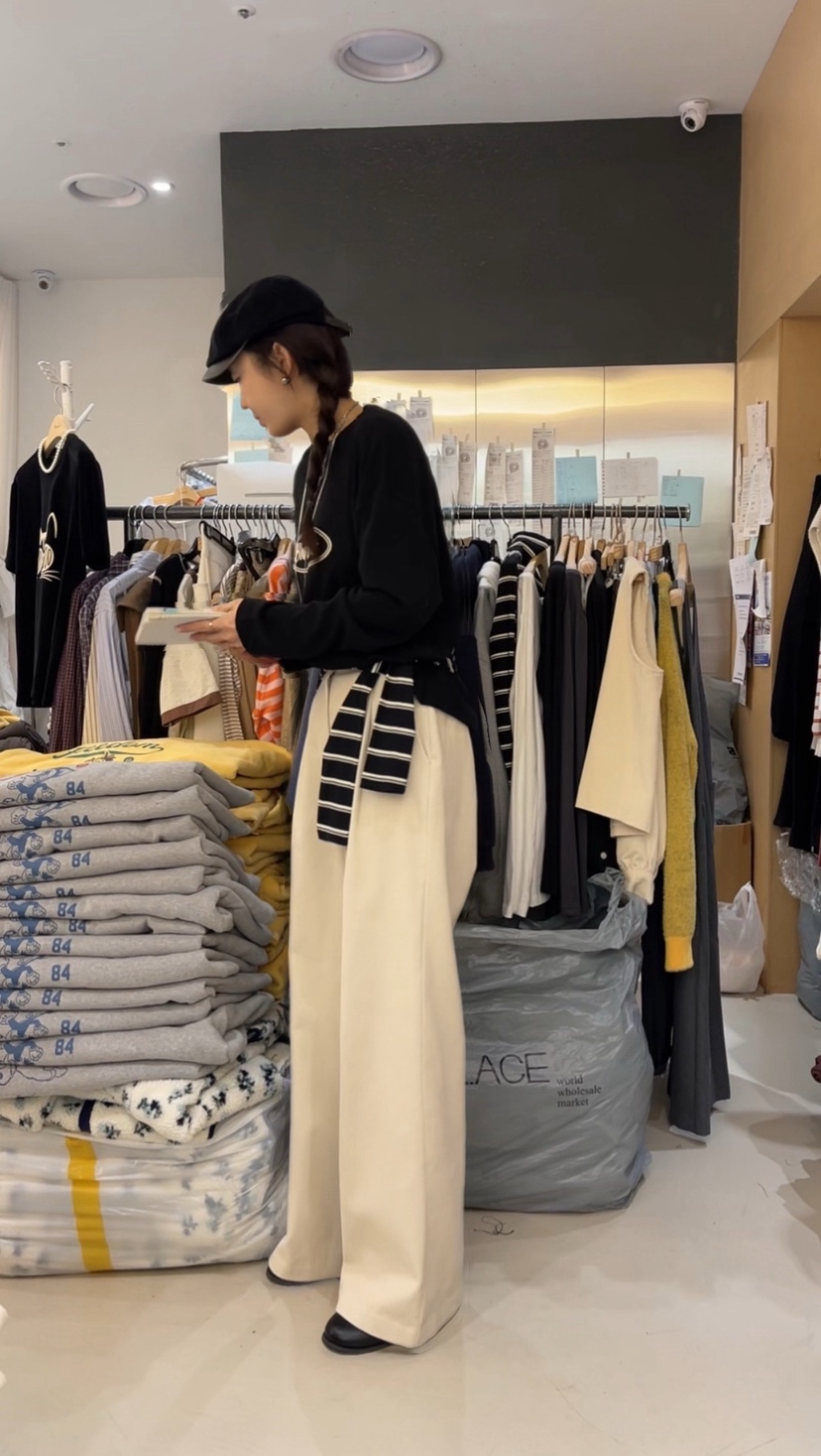 BOUND.A東大門㊣實拍女裝新品推薦熱賣25秋冬休閑褲褶裥絎縫BOUND.A休閑褲