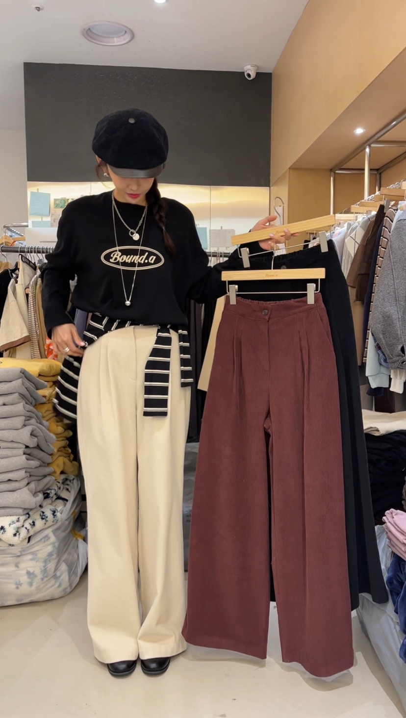 BOUND.A東大門㊣實拍女裝新品推薦熱賣25秋冬休閑褲褶裥絎縫BOUND.A休閑褲