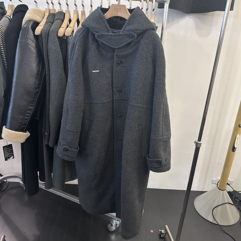 EGG東大門㊣直郵女裝新品人氣推薦休閑25秋冬中長款大衣連帽衫EGG-訂貨周期長中長款大衣圖色1墨色